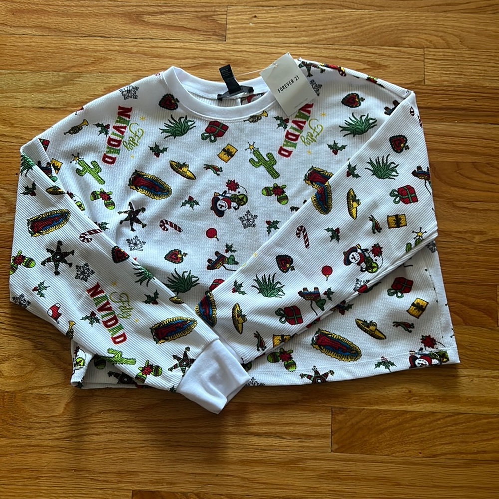 Festive Christmas Feliz Navidad Cropped Longsleeve